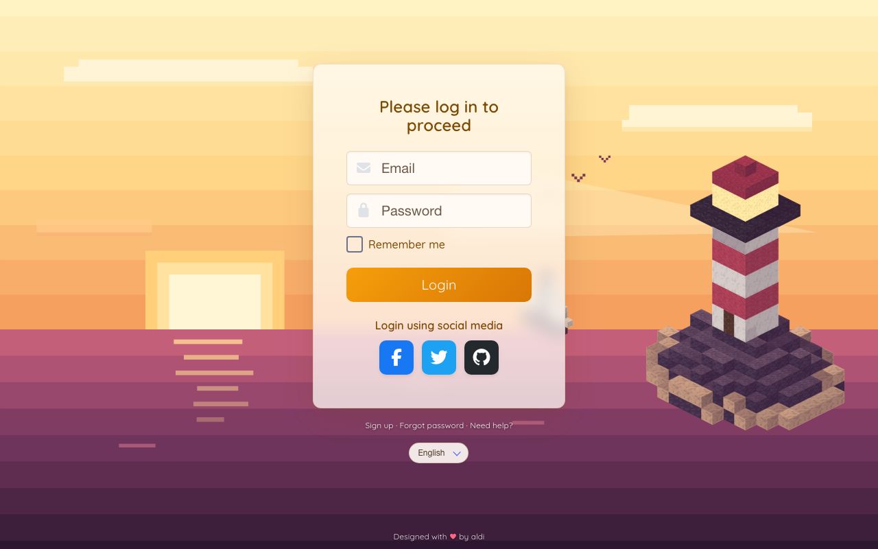 Screenshot of the Login template