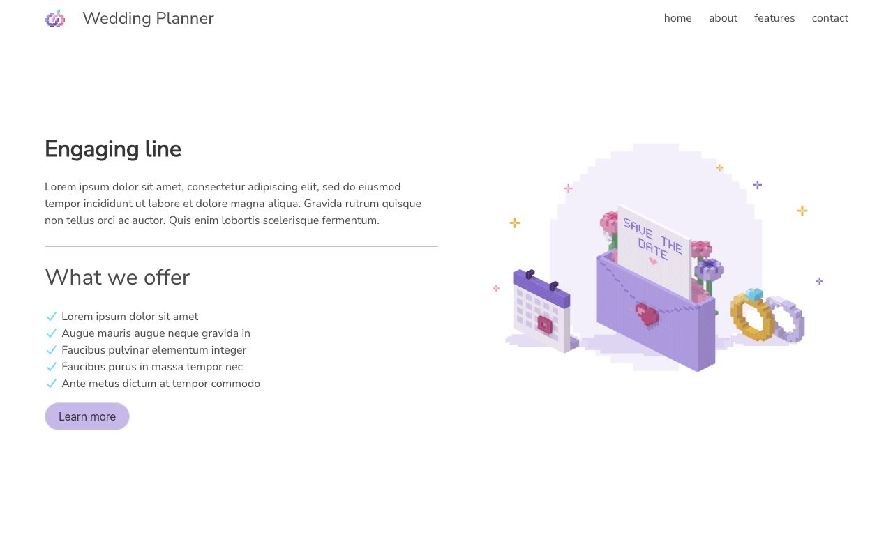 Screenshot of the Wedding Planner template